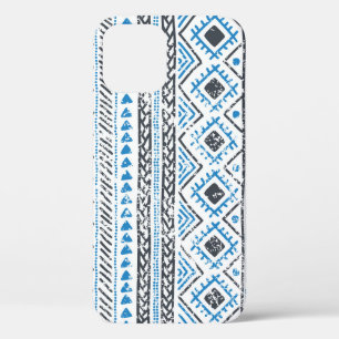 Ethnic blue, white seamless background. iPhone 12 case