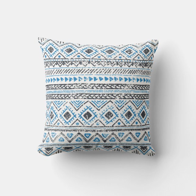 Ethnic blue, white seamless background. cushion (Front)