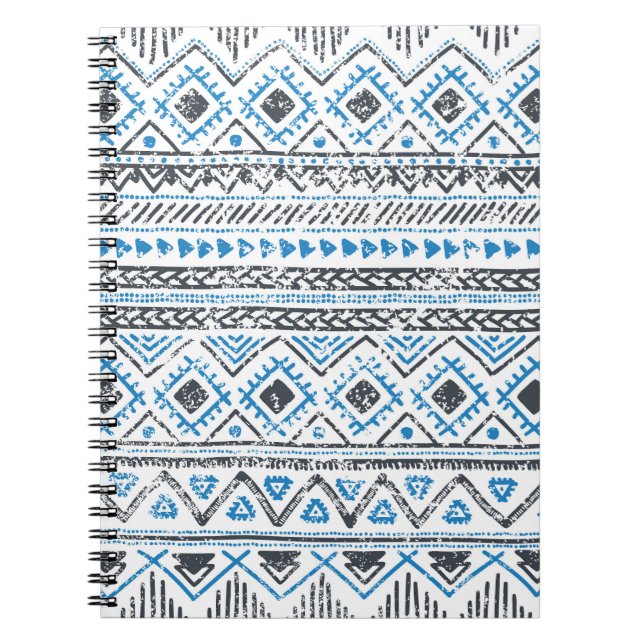 Ethnic blue, white seamless background. notebook (Front)