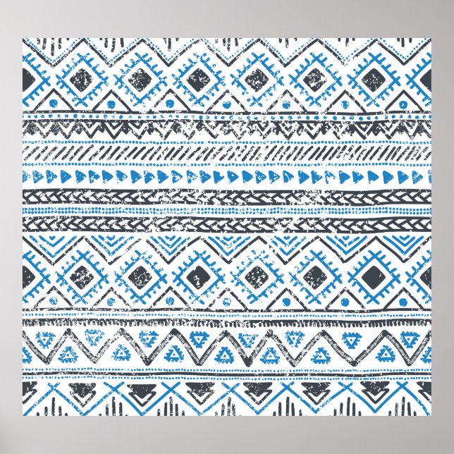 Ethnic blue, white seamless background. poster (Front)