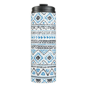 Ethnic blue, white seamless background. thermal tumbler