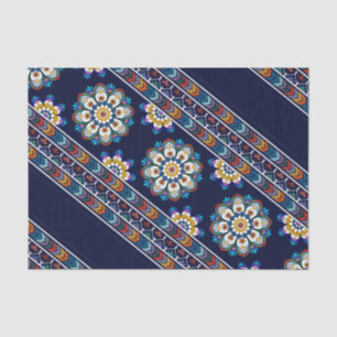 Ethnic Bohemian Flower Chevron Navy Decoupage Tissue Paper