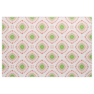 Ethnic Bohemian Mosaic White Red Green Pattern Fabric