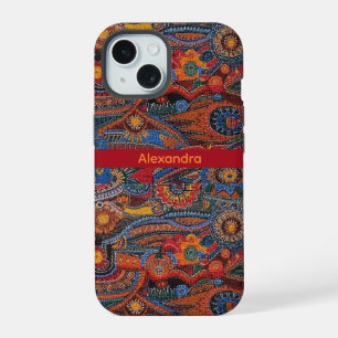 Ethnic Boho Colourful Pattern Red Blue & Gold iPhone 15 Case