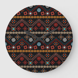Ethnic Boho: Colourful Tribal Seamless. Large Clock