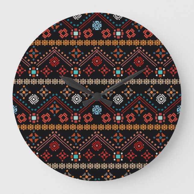 Ethnic Boho: Colourful Tribal Seamless. Large Clock (Front)