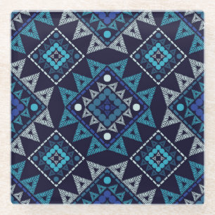 Ethnic Boho Embroidery Seamless Pattern Glass Coaster