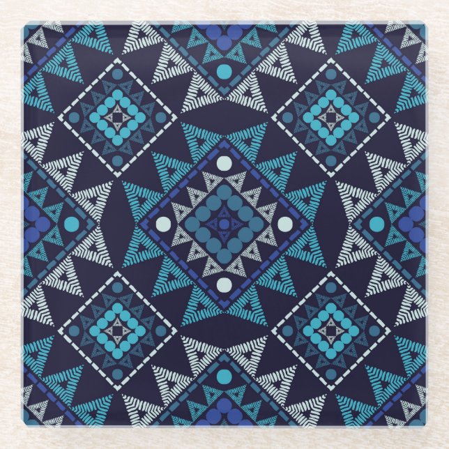 Ethnic Boho Embroidery Seamless Pattern Glass Coaster (Front)