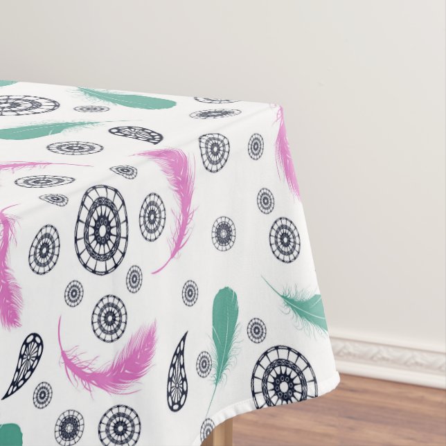 Ethnic Boho Feathers Paisley Tablecloth (In Situ)