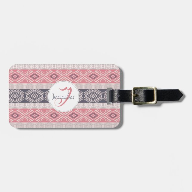 Ethnic boho geometric pattern. monogram. luggage tag (Front Horizontal)