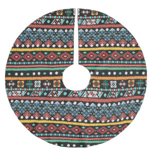 Ethnic Boho: Geometric Pixel Print Brushed Polyester Tree Skirt