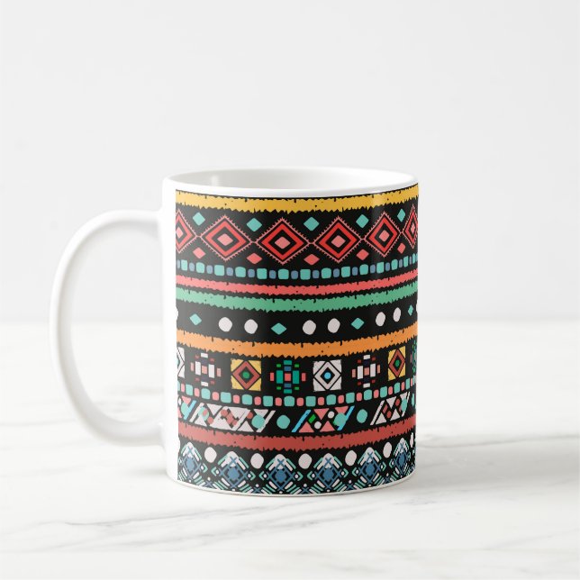 Ethnic Boho: Geometric Pixel Print Coffee Mug (Left)