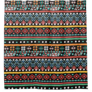 Ethnic Boho: Geometric Pixel Print Shower Curtain