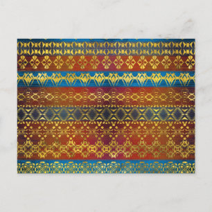 Ethnic Boho Golden Pattern on painted texture Postcard