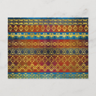 Ethnic Boho Golden Pattern on painted texture Postcard