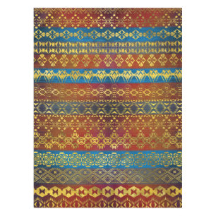 Ethnic Boho Golden Pattern on painted texture Tablecloth