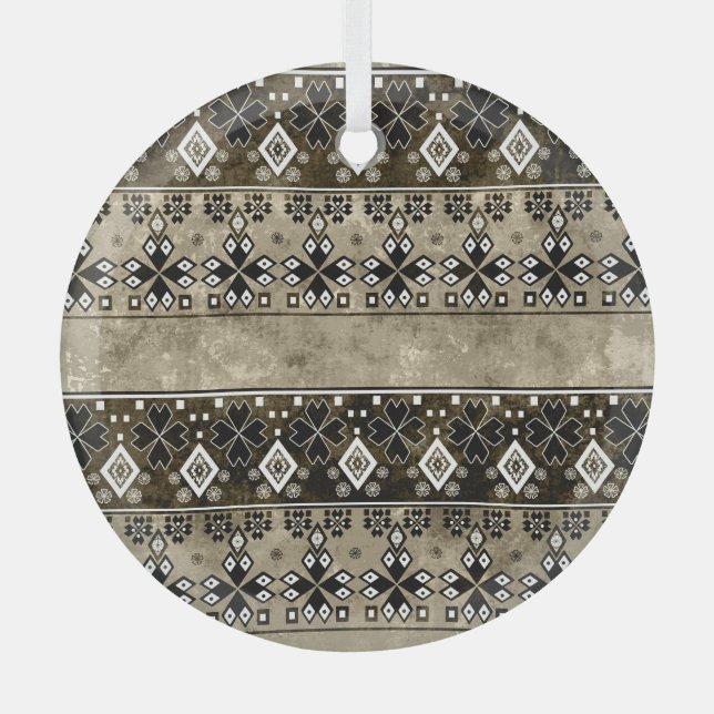 Ethnic Boho Grunge: Colourful Pattern Glass Tree Decoration (Front)