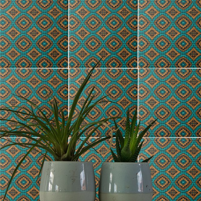 Ethnic Boho Moroccan Turquoise And Bronze Pattern Tile (Creator Uploaded)