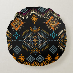 Ethnic Boho Ornament Seamless Pattern Round Cushion