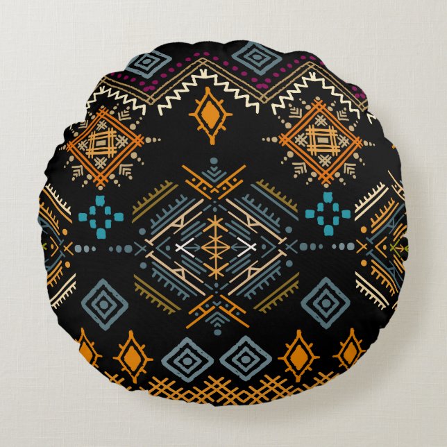 Ethnic Boho Ornament Seamless Pattern Round Cushion (Front)