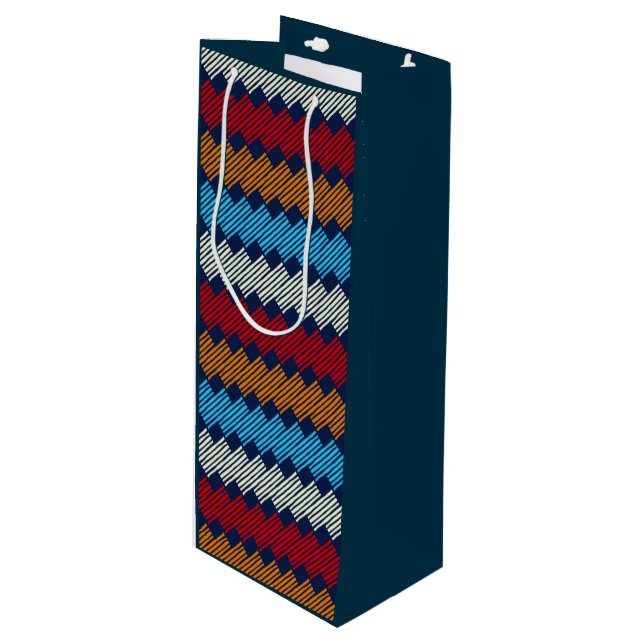 Ethnic Boho Pattern Lace Embroidery on Fabric     Wine Gift Bag (Front Angled)