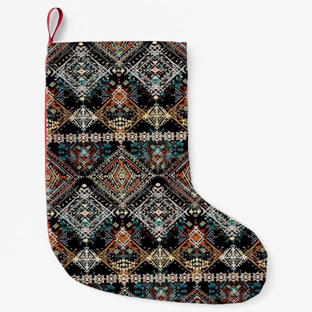 Ethnic boho seamless pattern. Ethno ornament. Trib Small Christmas Stocking (Front)