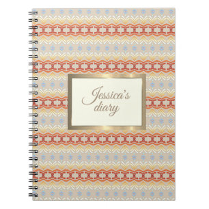 Ethnic boho style geometric pattern. golden frame notebook