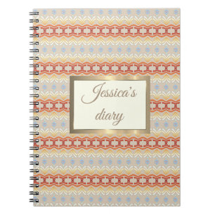 Ethnic boho style geometric pattern. golden frame notebook