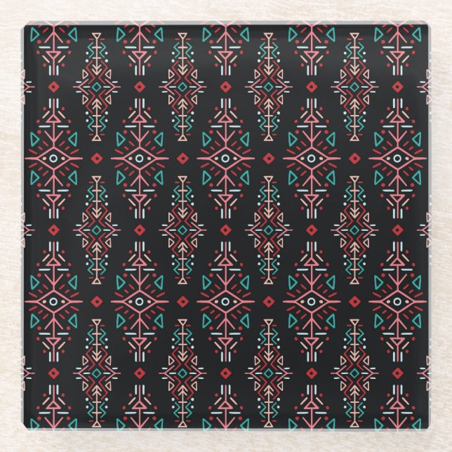 Ethnic Boho Tiles: Vintage Seamless Pattern Glass Coaster (Front)