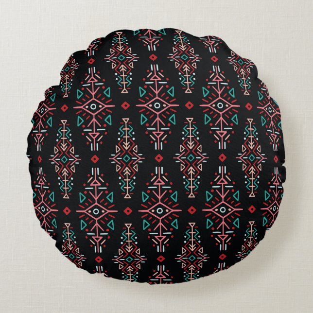 Ethnic Boho Tiles: Vintage Seamless Pattern Round Cushion (Front)