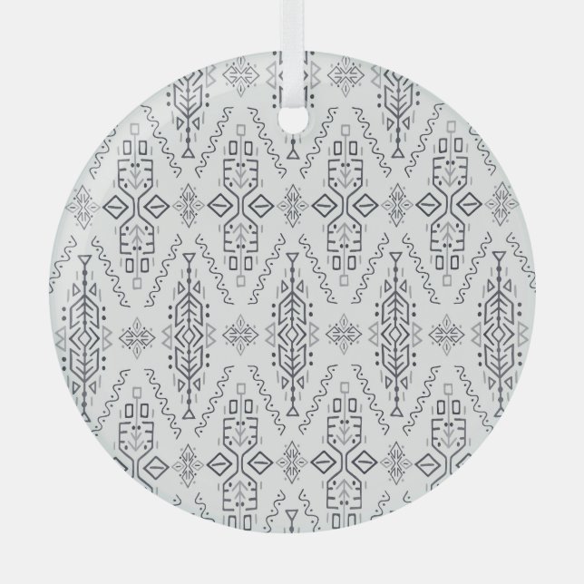 Ethnic Boho: Trendy Hand-Drawn Seamless. Glass Tree Decoration (Front)