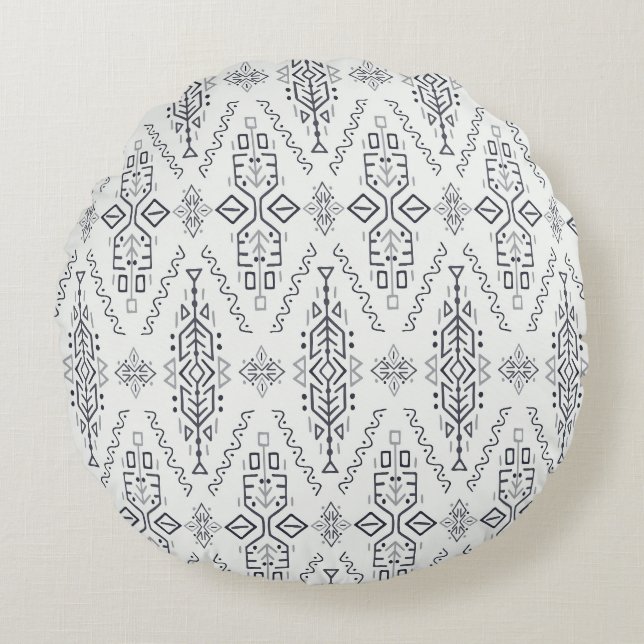 Ethnic Boho: Trendy Hand-Drawn Seamless. Round Cushion (Front)