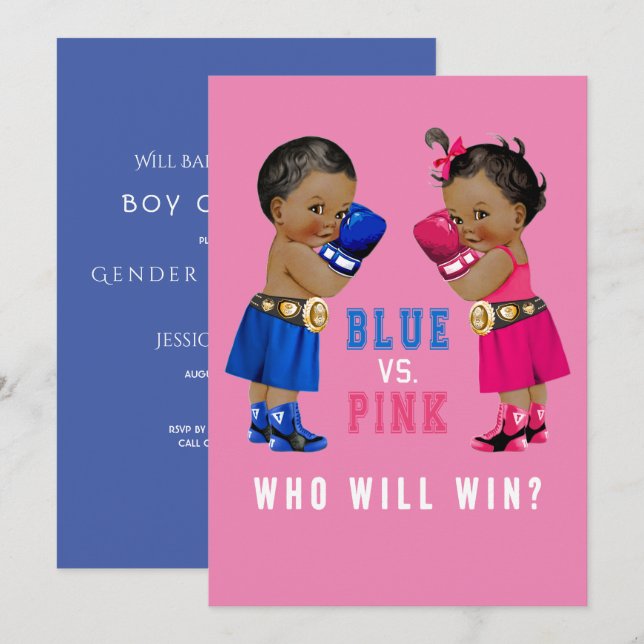 Ethnic Boxing Babies Gender Reveal Party Invitation (Front/Back)