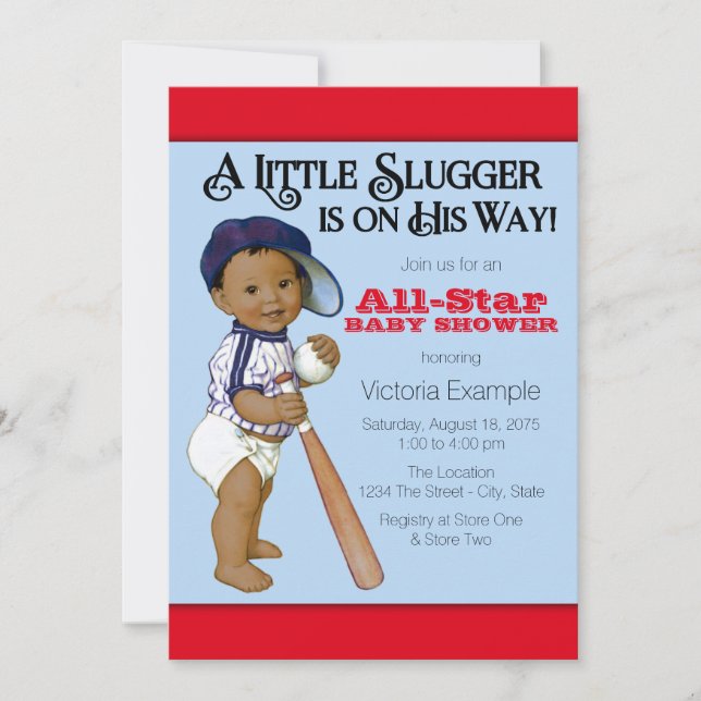 Ethnic Boy Baseball Baby Shower Invitation (Front)
