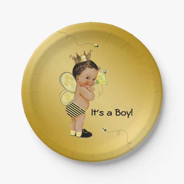 Ethnic Boy Bee Baby Shower Paper Plate (Front)