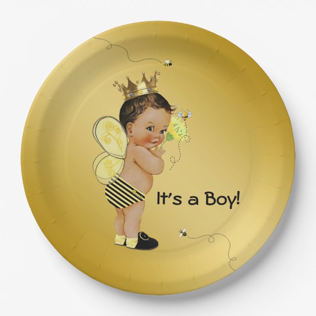 Ethnic Boy Bee Baby Shower Paper Plate (Front)