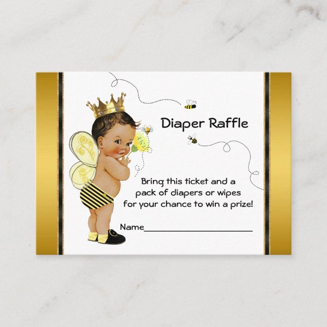 Ethnic Boy Bee Diaper Raffle Ticket Enclosure Card (Front)