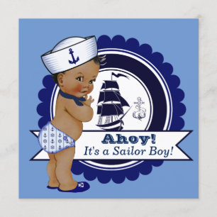 Ethnic Boy Blue Nautical Baby Shower Invitation