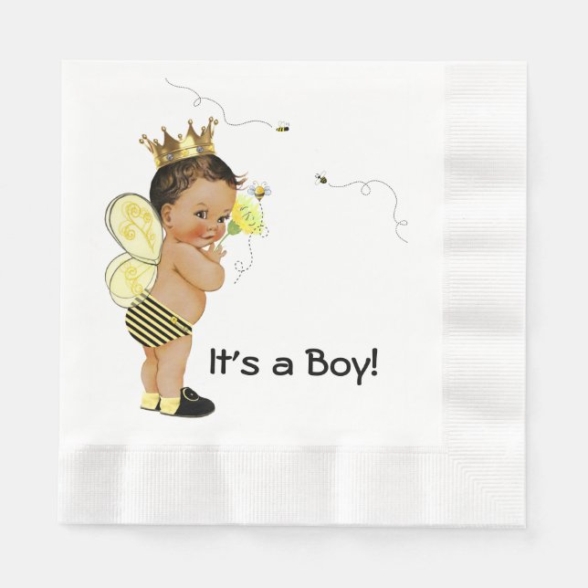 Ethnic Boy Bumble Bee Baby Shower Napkin (Front)