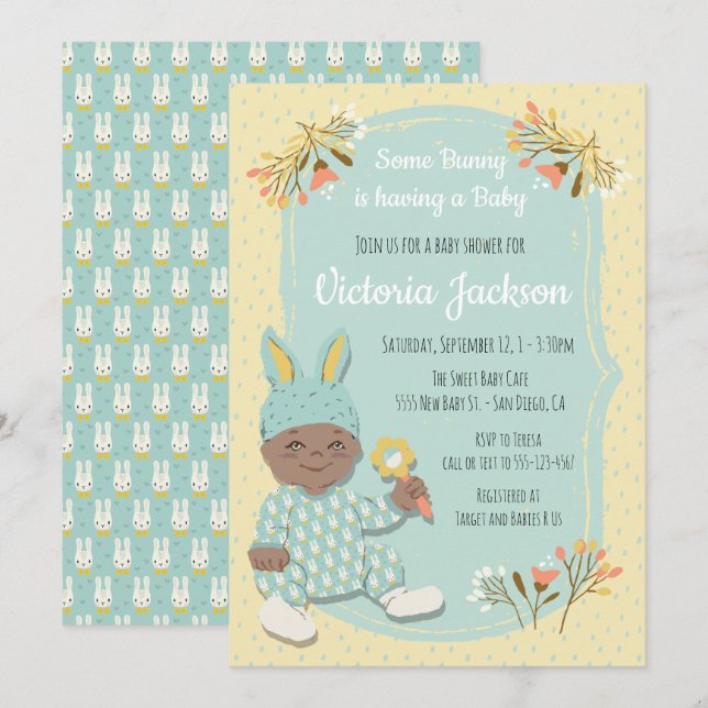 Ethnic Boy Bunny outfit baby shower invitations (Front/Back)