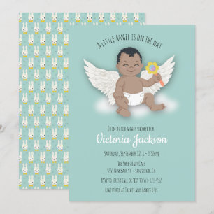 Ethnic Boy little angel baby shower invitations