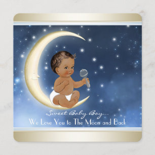 Ethnic Boy Moon and Back Baby Shower Invitation