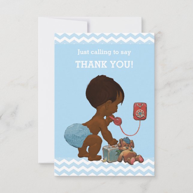 Ethnic Boy on Phone Baby Shower Thank You (Front)