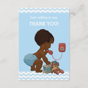 Ethnic Boy on Phone Baby Shower Thank You Card