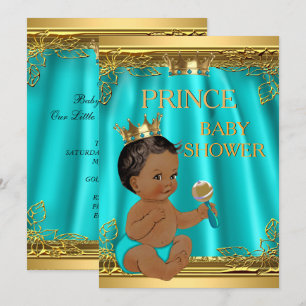 Ethnic Boy Prince Baby Shower Aqua Teal Invitation