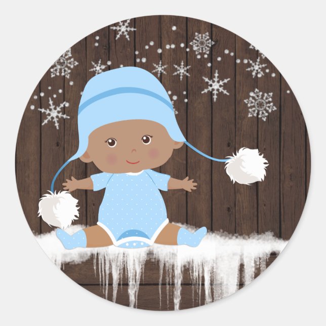 Ethnic Boy Snowflake Baby Shower Stickers (Front)