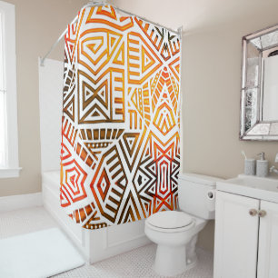 Ethnic Bronze Geometric Shower Curtain