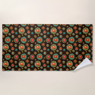 Ethnic Brooches Seamless Pattern Beach Towel