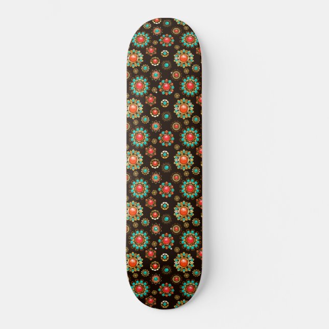 Ethnic Brooches Seamless Pattern Skateboard (Front)