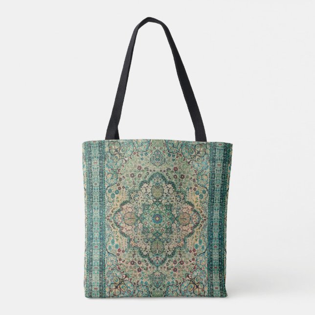 Ethnic Carpet Geometric Floral Design Tote Bag (Back)